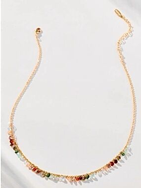 Anthropologie Delicate gold Colorful Beaded Necklace Dark Turquoise #104540943